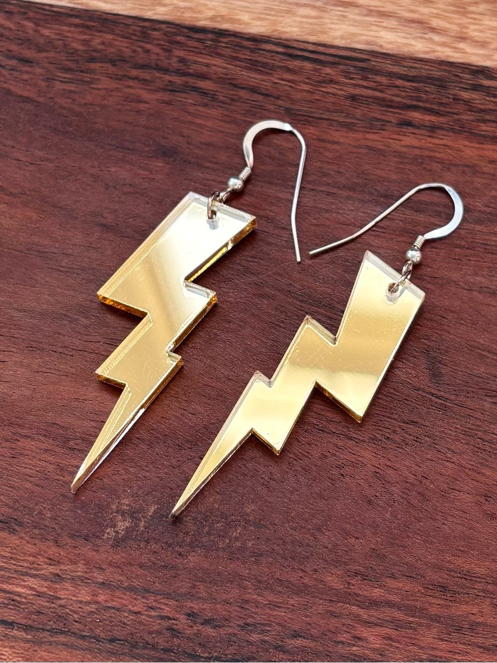 Gold Lightning Bolt Drop Earrings Sterling Silver Earwires